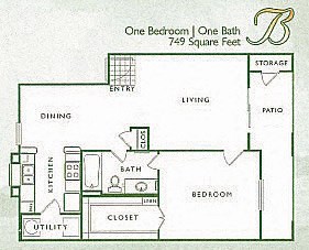1 Bed 1 Bath, 755 square feet floor plan 1 Bed 1 Bath B